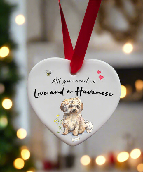 Love and a Havanese Fawn Ceramic Heart